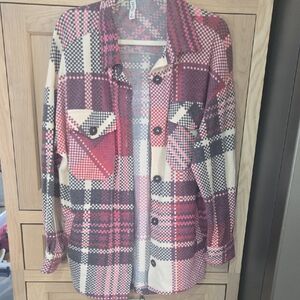 Zenana Outfitters Plaid Utility Jacket in Red and Cream